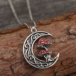 3for$20 NEW 1pc Boho Zinc Alloy Mushroom Decor Moon Charm Necklace